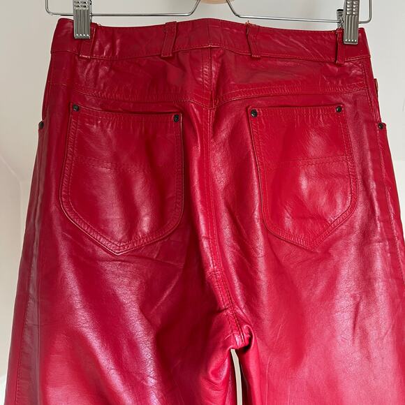 Vintage Straight Leg Red Leather Pants‎ Biker Moto Maximalist Unique Size 27 - Picture 7 of 10